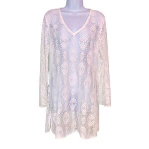 WomenS M Swim Cover Up White Lace Summer Dress Beach Long Sleeve